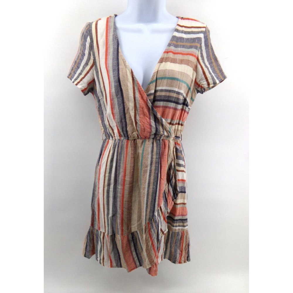 Blue Rain Womens stripe Wrap Sundress Sz SM V-Neck Cap Sleeve Summer Dress Boho - Picture 1 of 11